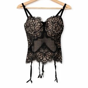Victoria’s Secret Black Lace Bustier Corset Garter 36C NWT